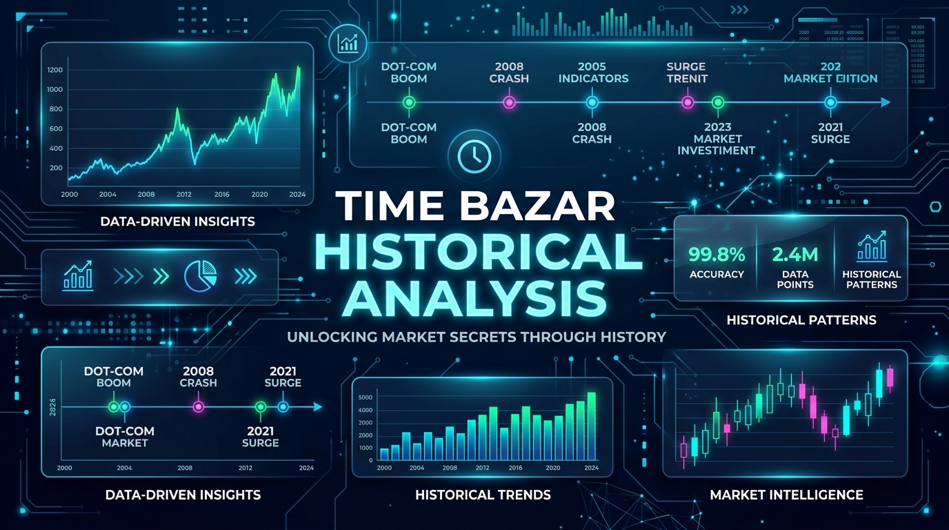 Time Bazar Historical Analysis Dashboard showing data charts, historical trends, and market statistics.